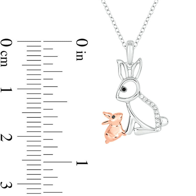 0.05 CT. T.W. Black Enhanced and White Natural Diamond Motherly Love Rabbits Pendant in Sterling Silver and 14K Rose Gold Plate