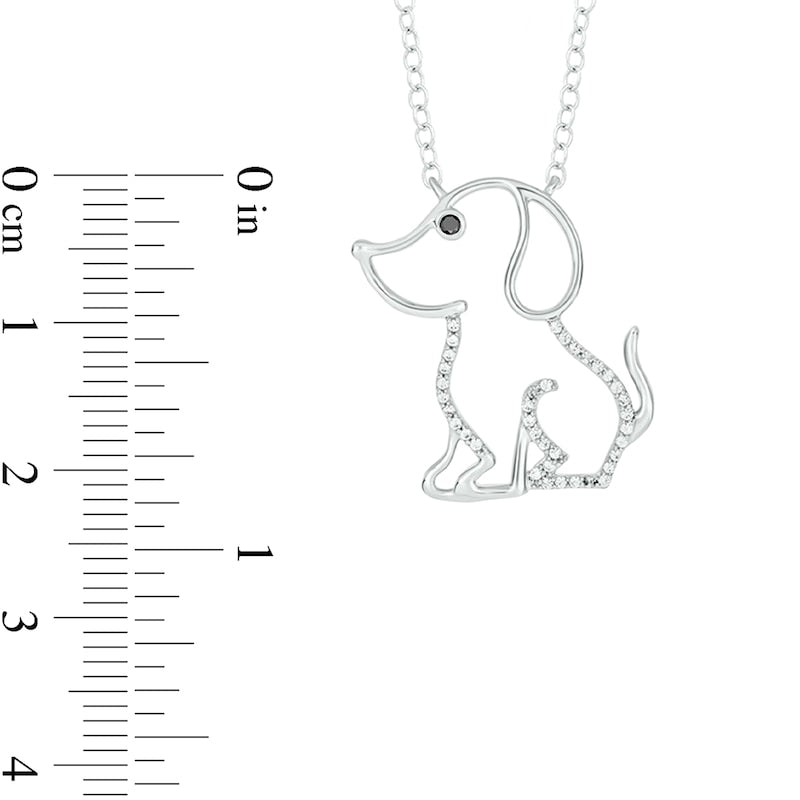 0.1 CT. T.W. Enhanced Black and White Natural Diamond Sitting Puppy Pendant in Sterling Silver