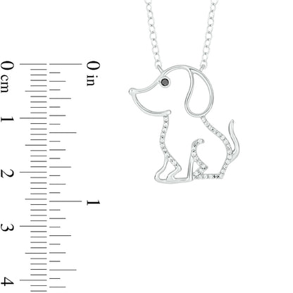 0.1 CT. T.W. Enhanced Black and White Natural Diamond Sitting Puppy Pendant in Sterling Silver