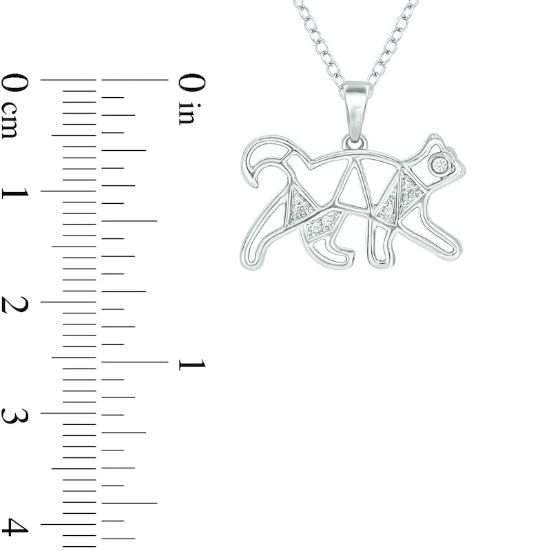 Natural Diamond Accent Geometric Cat Pendant in Sterling Silver