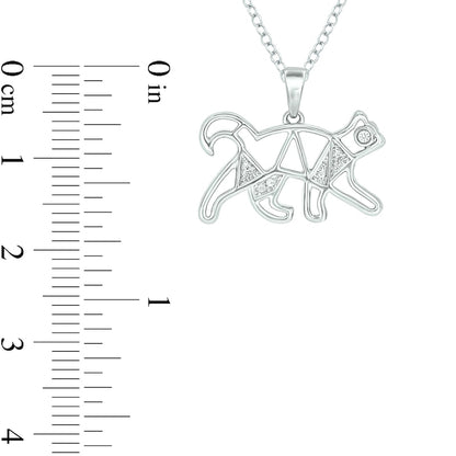 Natural Diamond Accent Geometric Cat Pendant in Sterling Silver