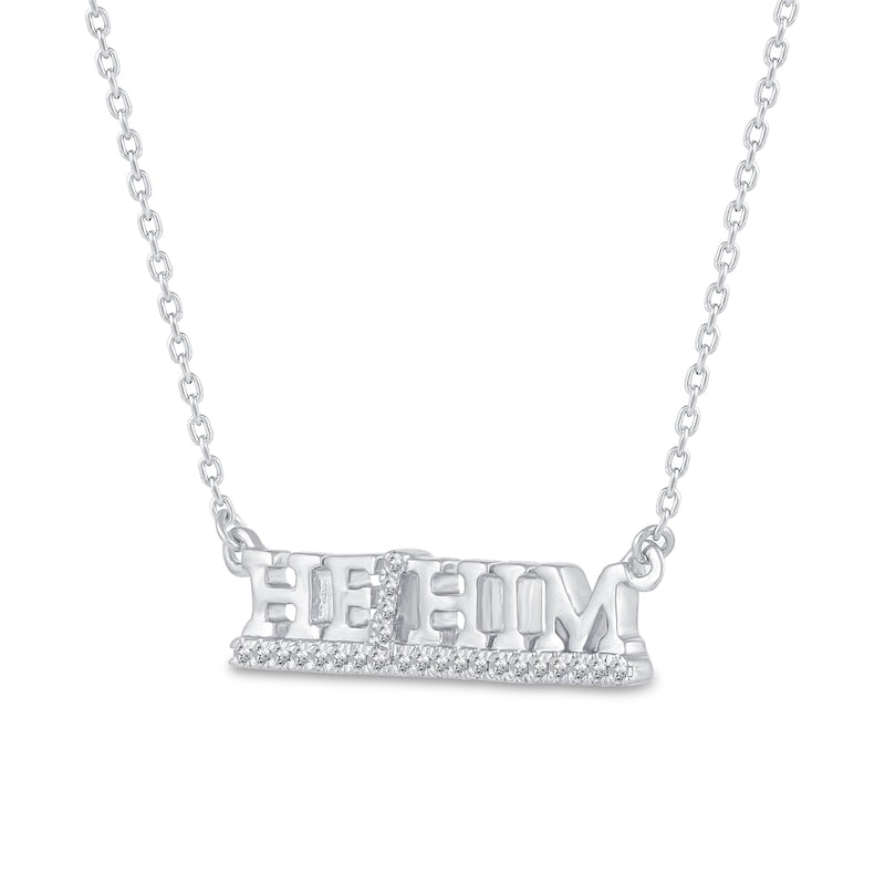 0.1 CT. T.W. Natural Diamond Underlined "HE/HIM" Necklace in Sterling Silver