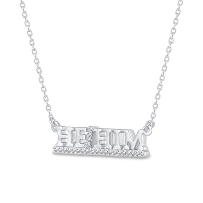 0.1 CT. T.W. Natural Diamond Underlined "HE/HIM" Necklace in Sterling Silver
