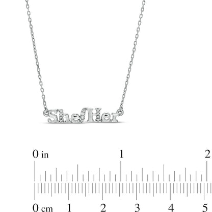 0.05 CT. T.W. Natural Diamond "She/Her" Necklace in Sterling Silver