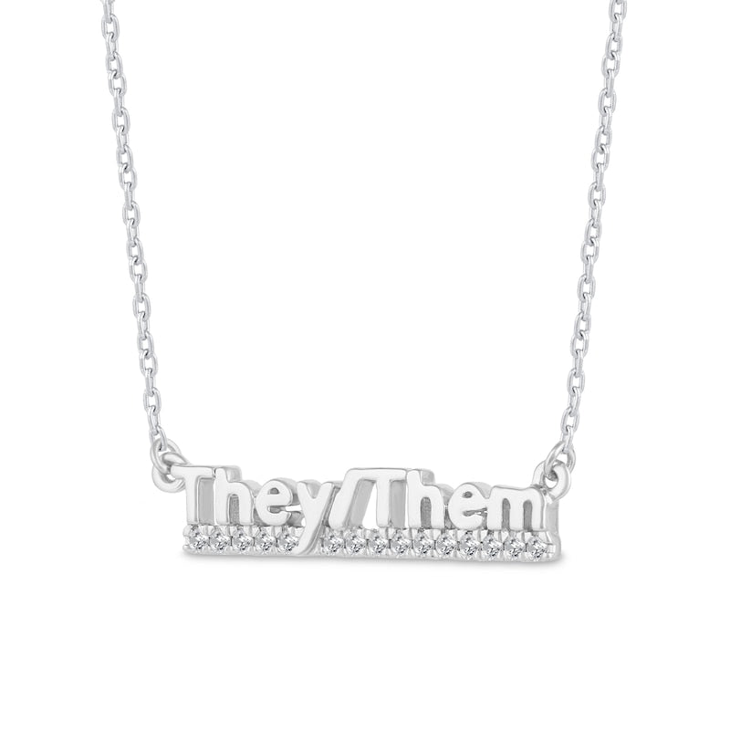0.1 CT. T.W. Natural Diamond Underlined "They/Them" Necklace in Sterling Silver