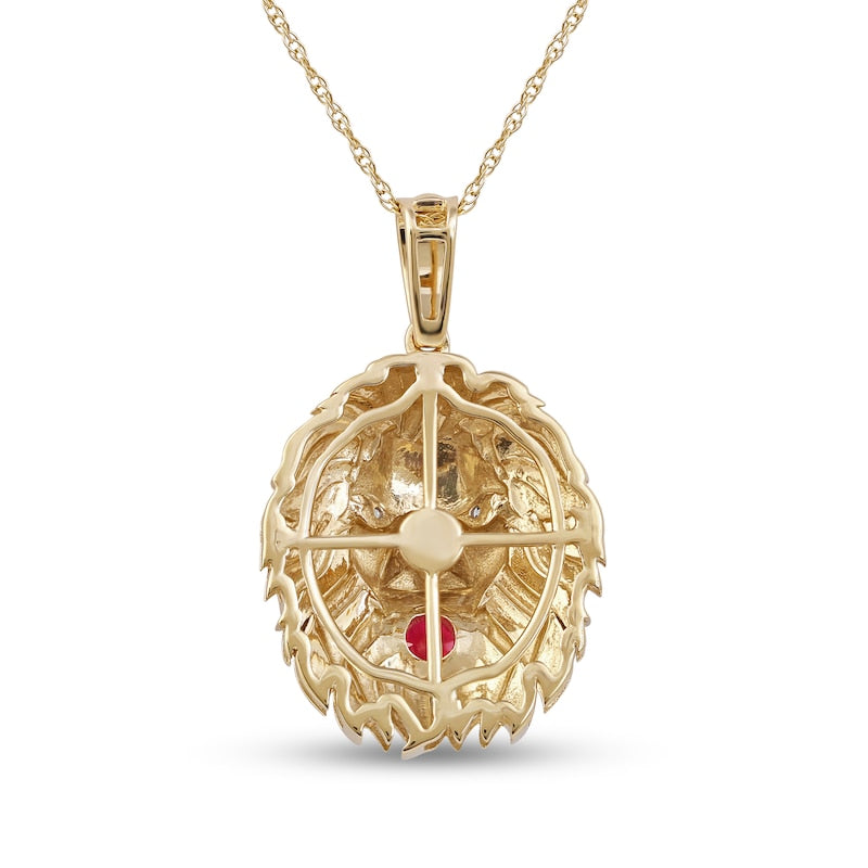 Men's 4.0mm Ruby and Natural Diamond Accent Lion Head Pendant in 10K Yellow Gold - 22"