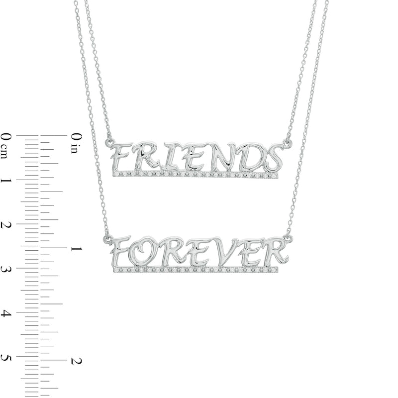 0.2 CT. T.W. Natural Diamond Underlined "FRIENDS FOREVER" Double Strand Necklace in Sterling Silver