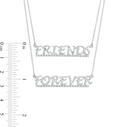 0.2 CT. T.W. Natural Diamond Underlined "FRIENDS FOREVER" Double Strand Necklace in Sterling Silver