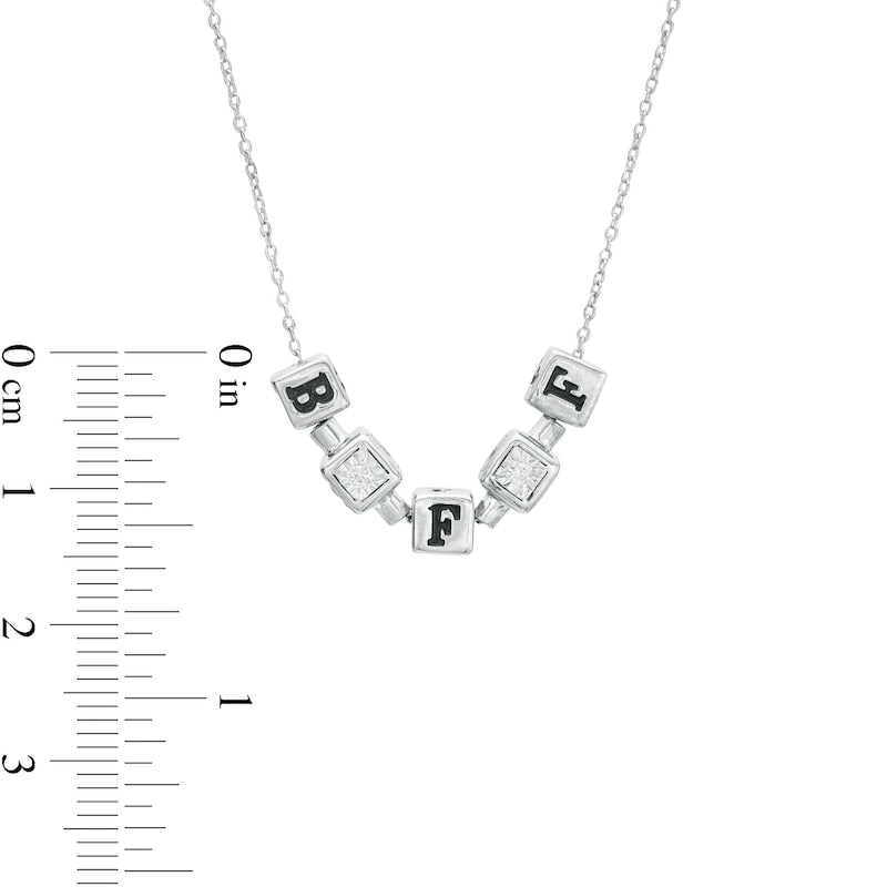 0.13 CT. T.W. Natural Diamond Beaded Cube "BFF" Necklace in Sterling Silver