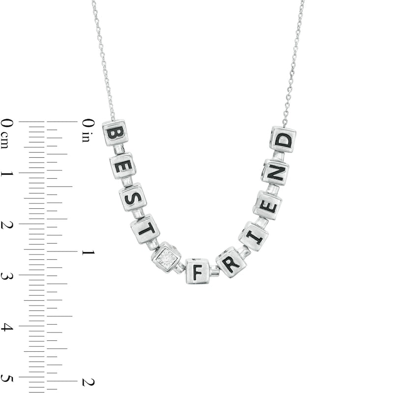 0.1 CT. T.W. Natural Diamond Beaded Cube "BEST FRIEND" Necklace in Sterling Silver
