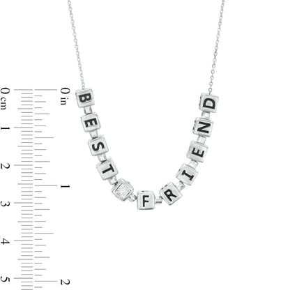 0.1 CT. T.W. Natural Diamond Beaded Cube "BEST FRIEND" Necklace in Sterling Silver