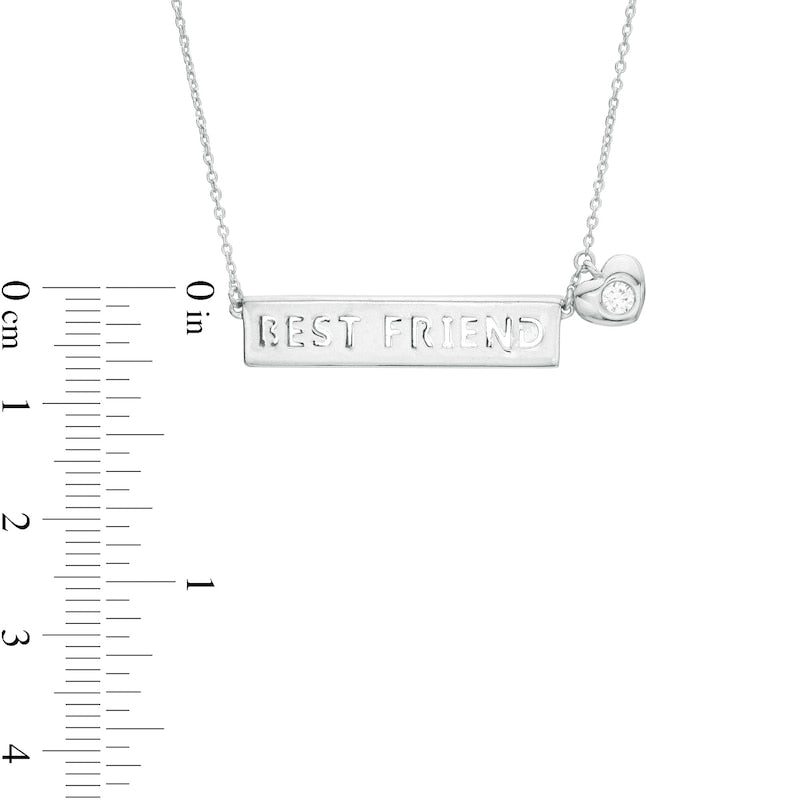 0.1 CT. T.W. Natural Diamond "BEST FRIEND" Cutout with Heart Necklace in Sterling Silver