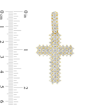 Men's 12-0.1 CT. T.W. Natural Diamond Triple Row Cross Pendant in 14K Gold – 24"