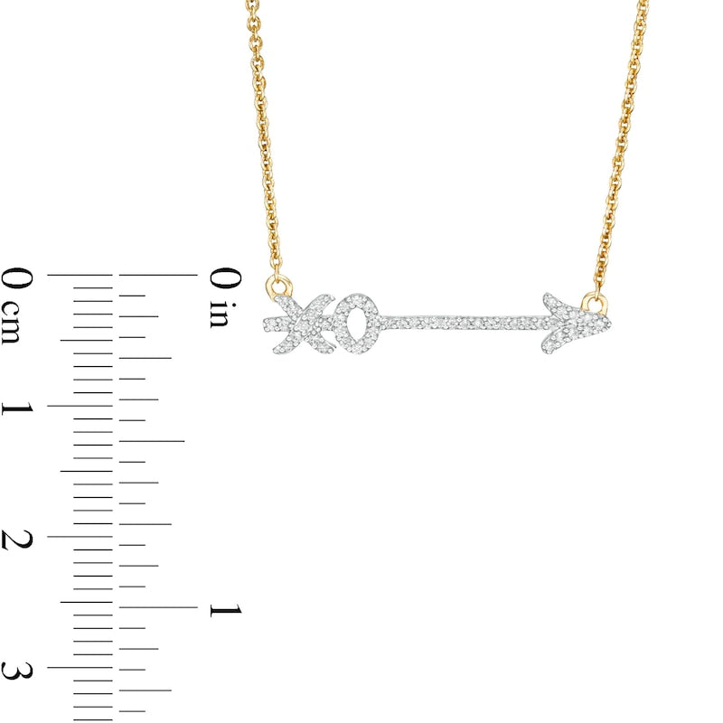 0.17 CT. T.W. Natural Diamond "XO" Arrow Necklace in 10K Yellow Gold