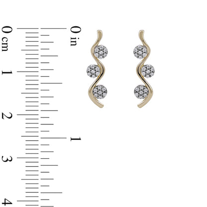 0.17 CT. T.W. Multi-Diamond Three Stone Linear Wave Drop Earrings in 10K Gold