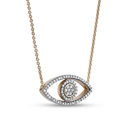 0.1 CT. T.W. Natural Diamond Beaded Evil Eye Necklace in 10K Yellow Gold
