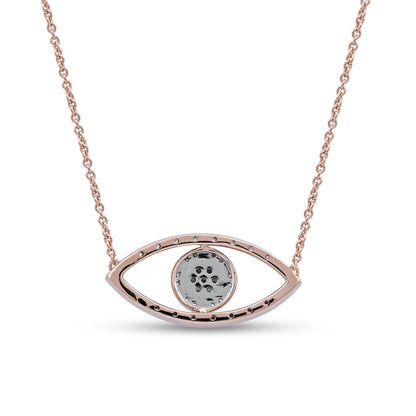 0.1 CT. T.W. Natural Diamond Beaded Evil Eye Necklace in 10K Rose Gold