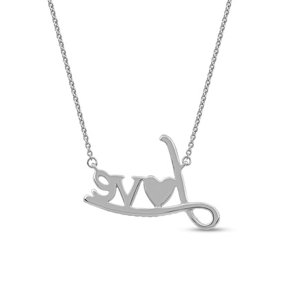 0.1 CT. T.W. Natural Diamond "Love" with Heart Necklace in 10K White Gold