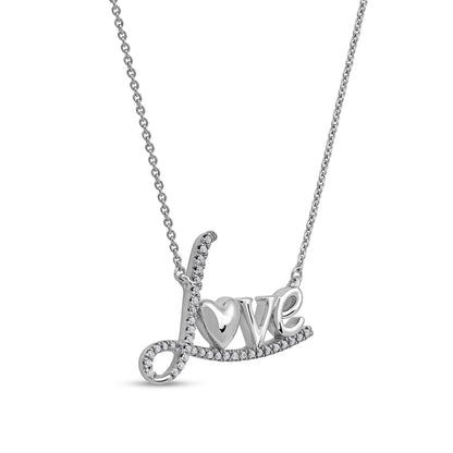 0.1 CT. T.W. Natural Diamond "Love" with Heart Necklace in 10K White Gold