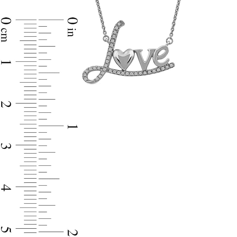 0.1 CT. T.W. Natural Diamond "Love" with Heart Necklace in 10K White Gold