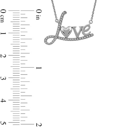 0.1 CT. T.W. Natural Diamond "Love" with Heart Necklace in 10K White Gold