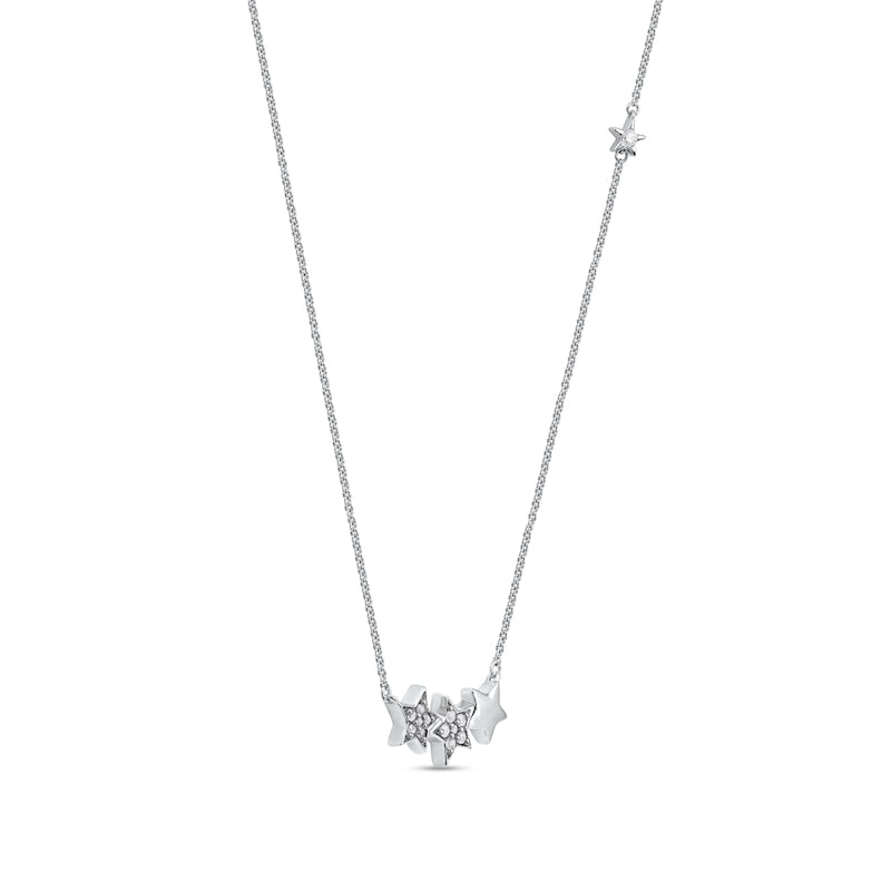 0.1 CT. T.W. Natural Diamond Star Trio with Offset Accent Celestial Necklace in Sterling Silver