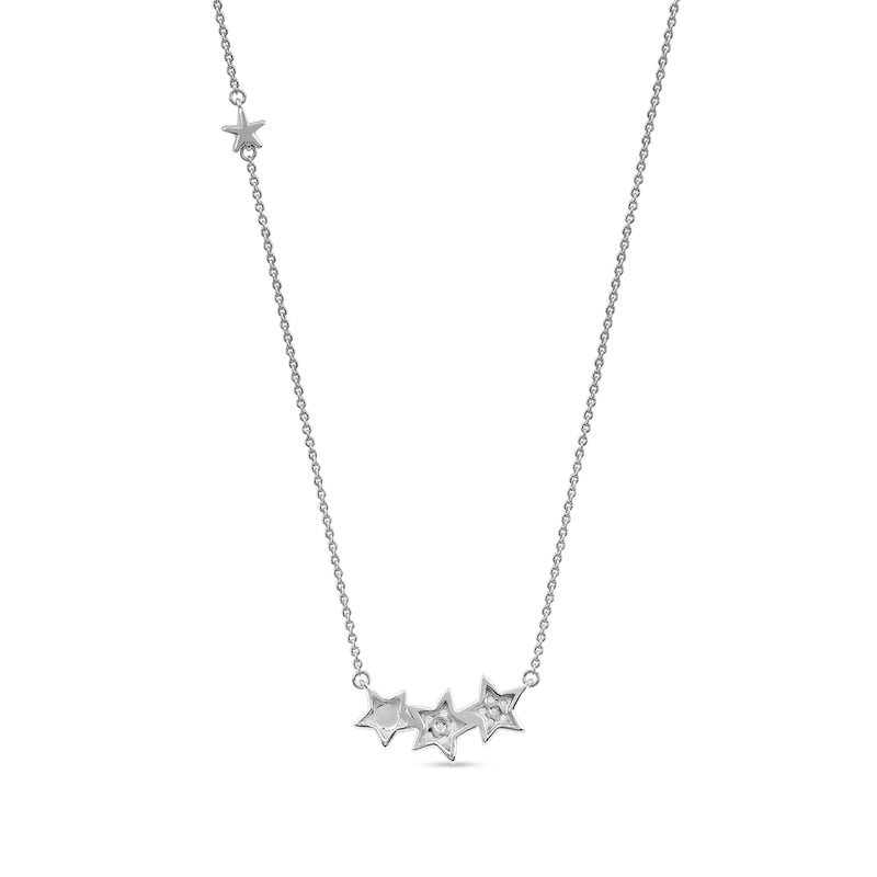 0.1 CT. T.W. Natural Diamond Star Trio with Offset Accent Celestial Necklace in Sterling Silver