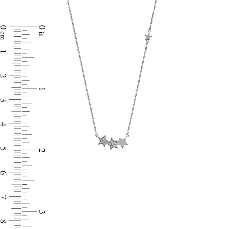 0.1 CT. T.W. Natural Diamond Star Trio with Offset Accent Celestial Necklace in Sterling Silver
