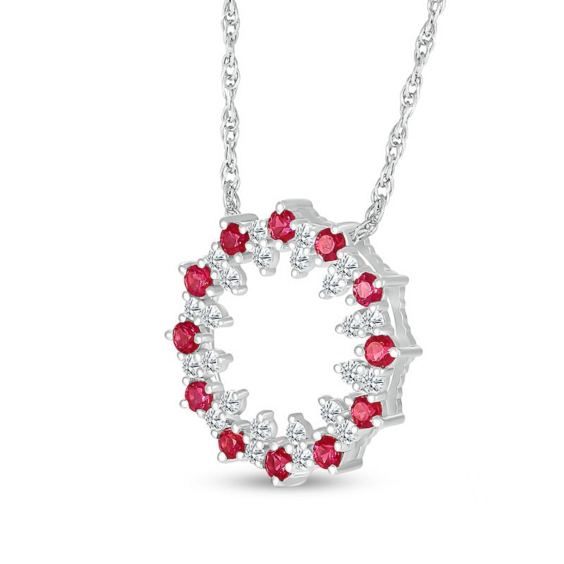 Lab-Created Ruby and White Lab-Created Sapphire Stacked Duo Alternating Open Circle Pendant in Sterling Silver
