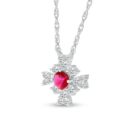 4.0mm Lab-Created Ruby and White Lab-Created Sapphire Frame Floral Pendant in Sterling Silver