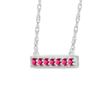 Lab-Created Ruby Seven Stone Border Bar Necklace in Sterling Silver