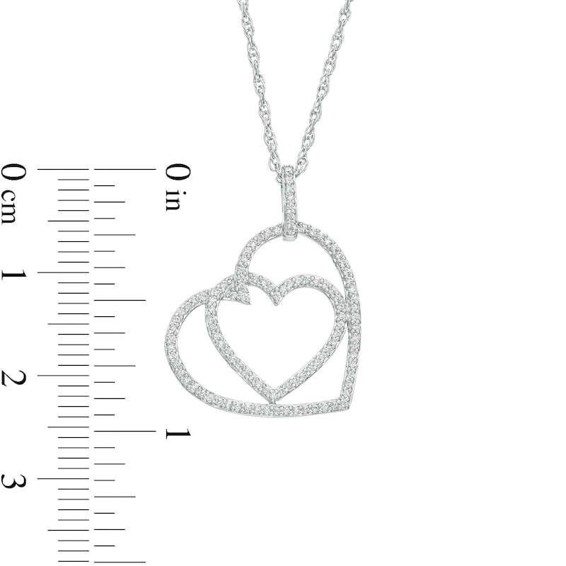 0.25 CT. T.W. Natural Diamond Interlocking Offset Hearts Pendant in 10K White Gold