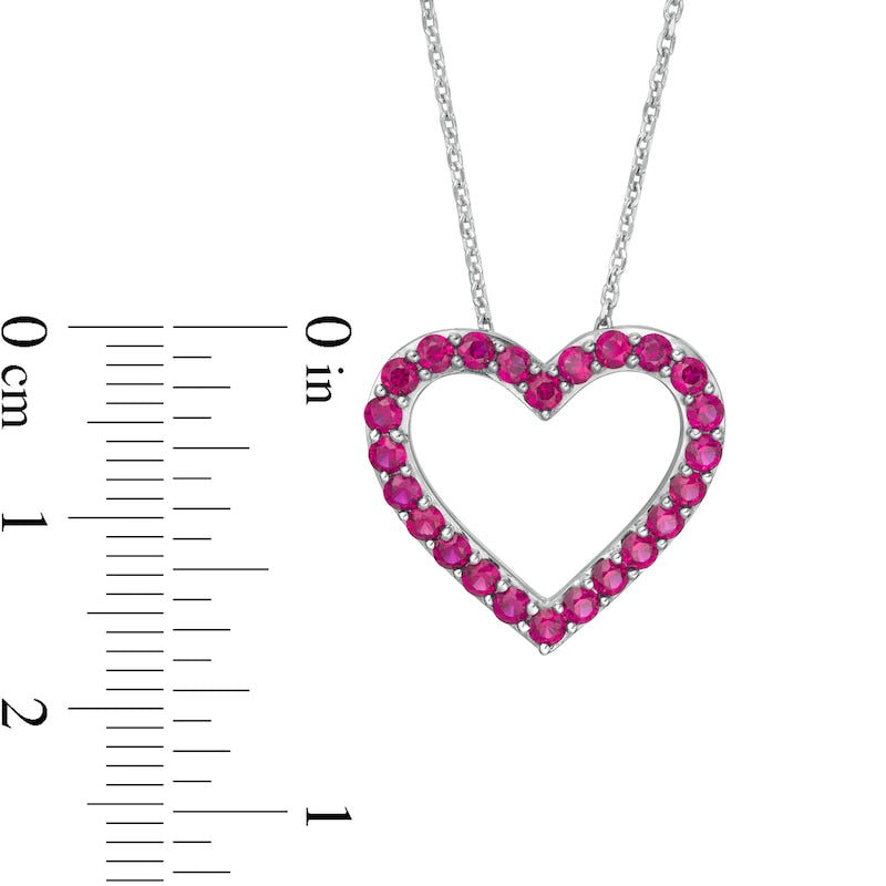 Lab-Created Ruby Adjustable Heart Pendant in Sterling Silver