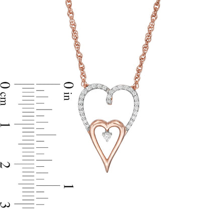 0.17 CT. T.W. Natural Diamond Double Elongated Heart Necklace in Sterling Silver with 14K Rose Gold Plate