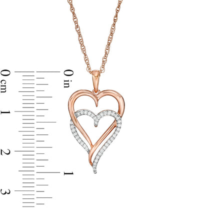 0.1 CT. T.W. Natural Diamond Double Elongated Heart Entwined Pendant in Sterling Silver with 14K Rose Gold Plate