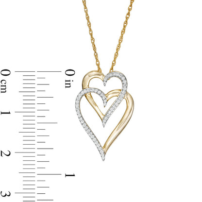 0.1 CT. T.W. Natural Diamond Interlocking Double Elongated Heart Necklace in 10K Yellow Gold