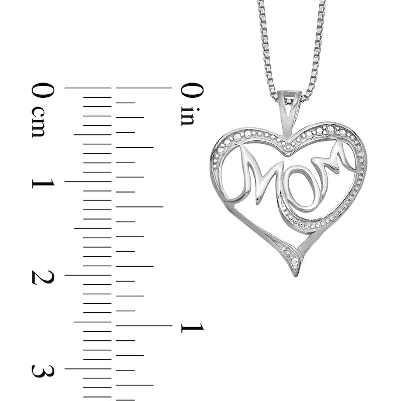 Natural Diamond Accent Beaded "MOM" Loop Heart Pendant in Sterling Silver – 16"