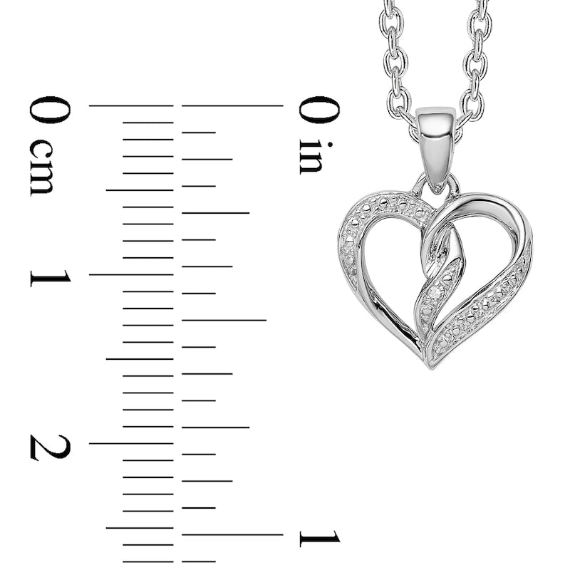 Natural Diamond Accent Beaded Entwined Half-and-Half Heart Pendant in Sterling Silver