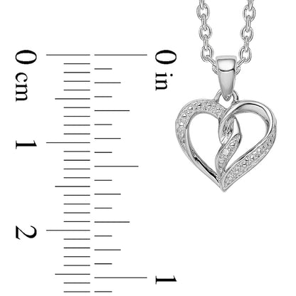Natural Diamond Accent Beaded Entwined Half-and-Half Heart Pendant in Sterling Silver