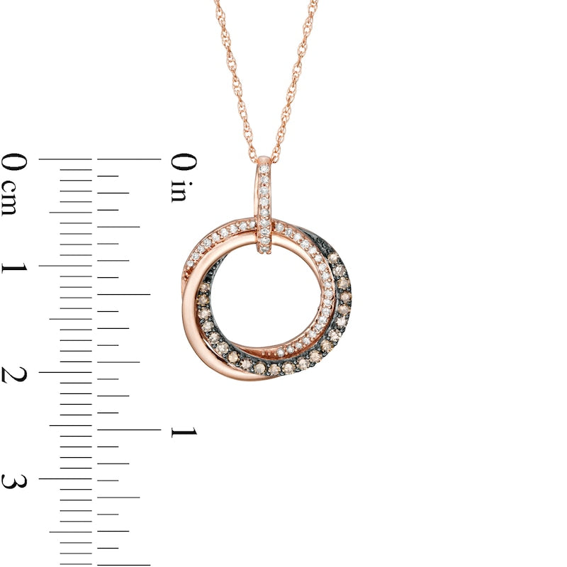 0.25 CT. T.W. Champagne and White Natural Diamond Entwined Circle Pendant in 10K Rose Gold