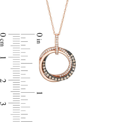 0.25 CT. T.W. Champagne and White Natural Diamond Entwined Circle Pendant in 10K Rose Gold
