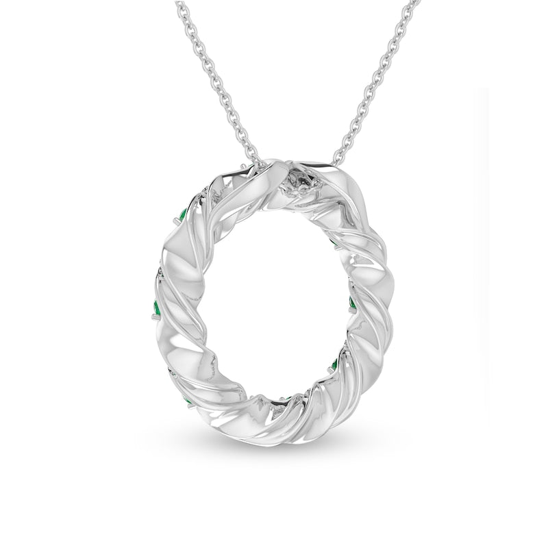 Lab-Created Emerald and White Lab-Created Sapphire Swirl Wreath Pendant in Sterling Silver