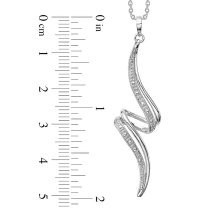 Natural Diamond Accent Zig-Zag Ribbon Pendant in Sterling Silver