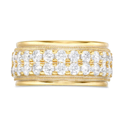 Men's 2 CT. T.W. Natural Diamond Raised Double Row Wedding Anniversary Band in 10K Yellow Gold