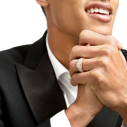 Men's 2 CT. T.W. Natural Diamond Raised Double Row Wedding Anniversary Band in 10K Yellow Gold