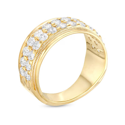 Men's 2 CT. T.W. Natural Diamond Raised Double Row Wedding Anniversary Band in 10K Yellow Gold