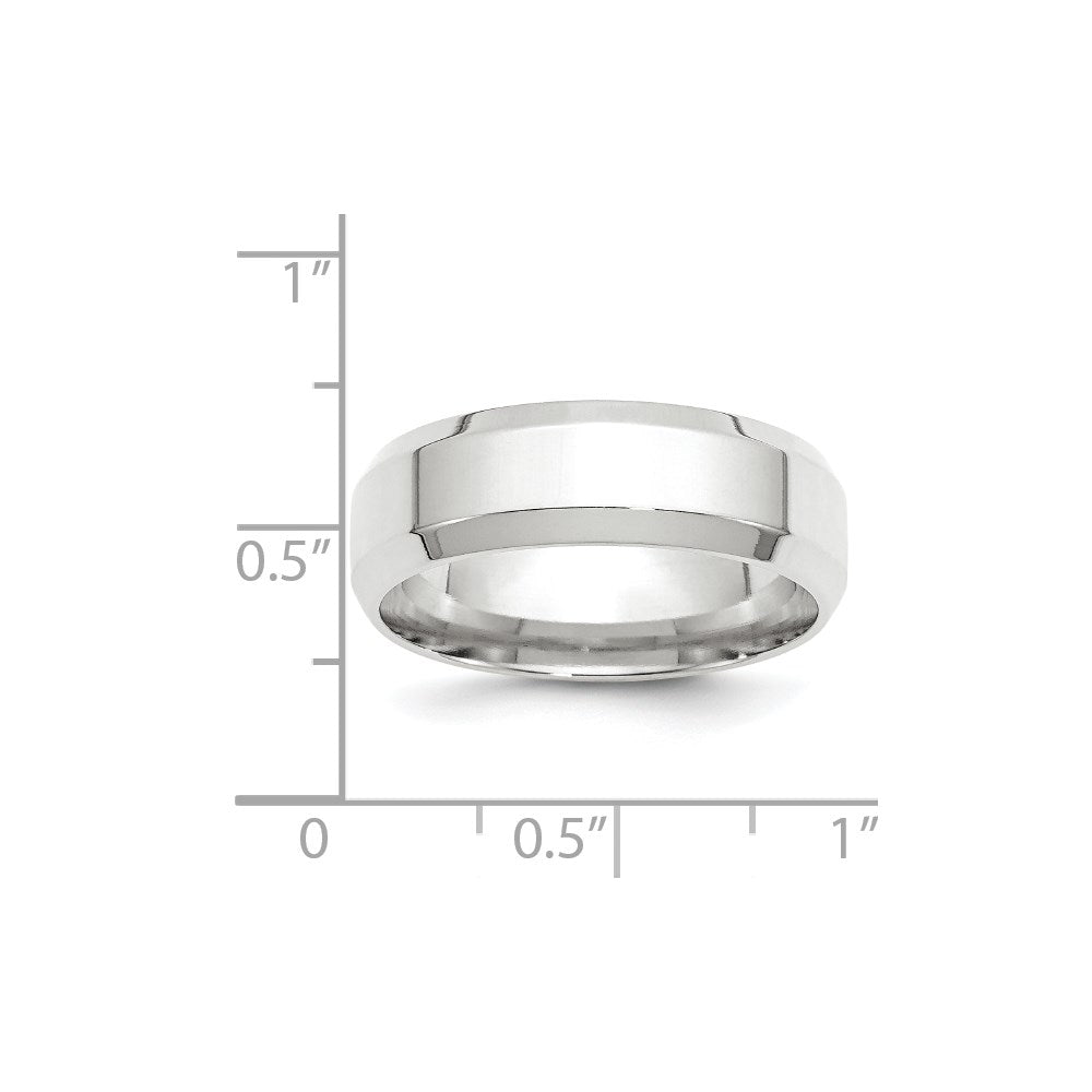 Solid 18K White Gold 7mm Bevel Edge Comfort Fit Men's/Women's Wedding Band Ring Size 8