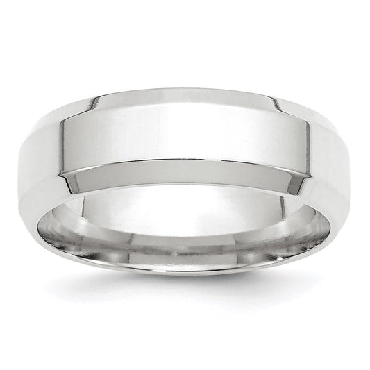 Solid 18K White Gold 7mm Bevel Edge Comfort Fit Men's/Women's Wedding Band Ring Size 6.5