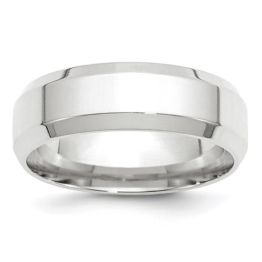 Solid 18K White Gold 7mm Bevel Edge Comfort Fit Men's/Women's Wedding Band Ring Size 7.5