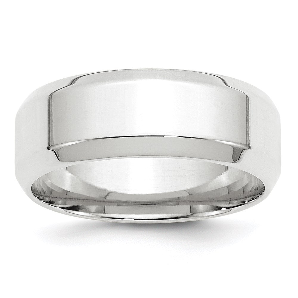 Solid 14K White Gold 8mm Bevel Edge Comfort Fit Men's/Women's Wedding Band Ring Size 9.5